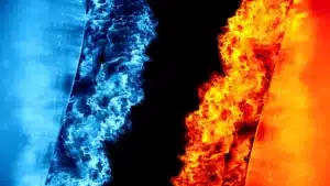fire and ice blue and red